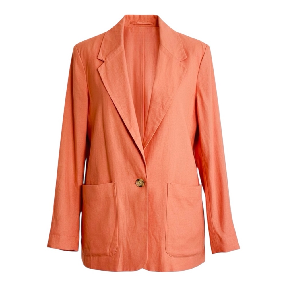 Linen Blend Women’s Oversized Coral Single Button Blazer With Pockets Size Large